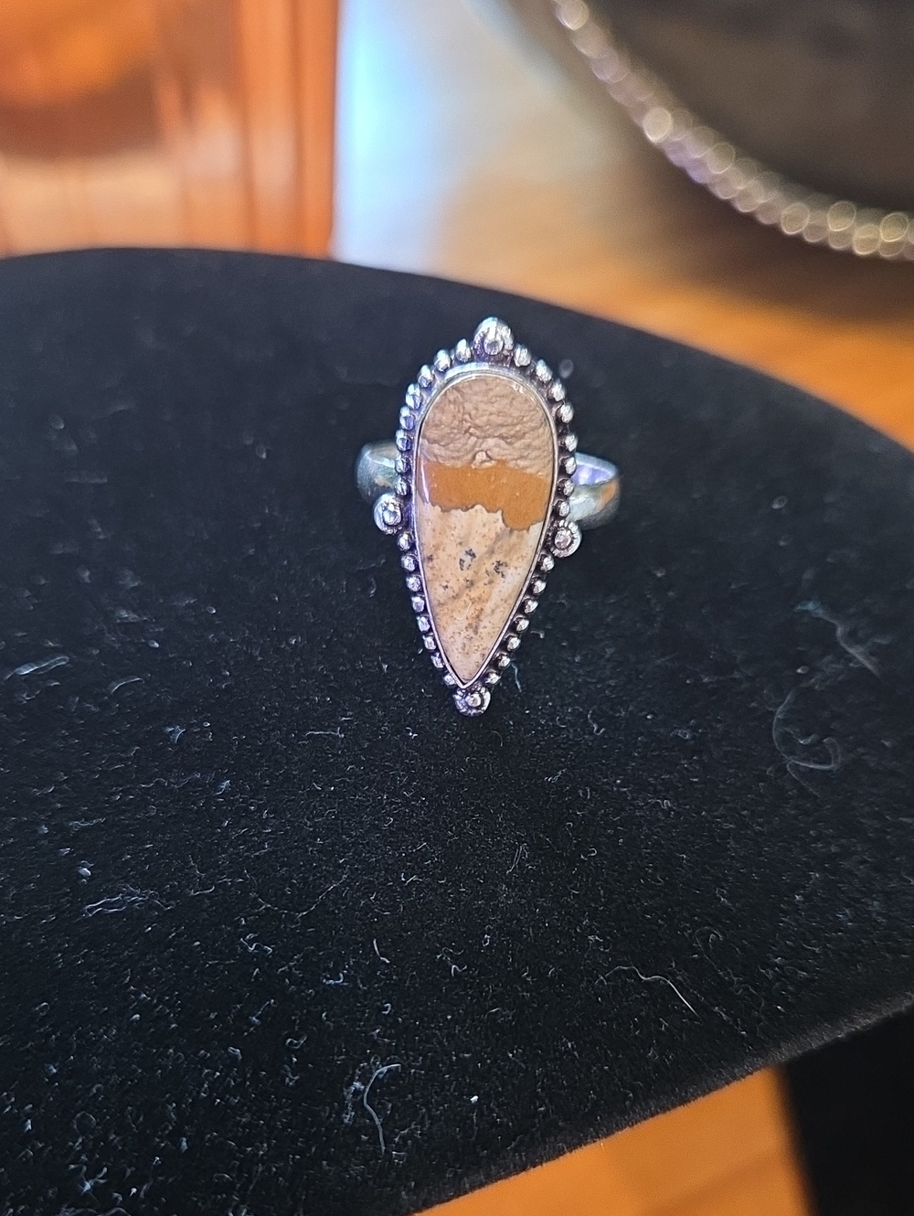 NWOT Teardrop Jasper Stone Sterling-Style Ring - Picture 4 of 4